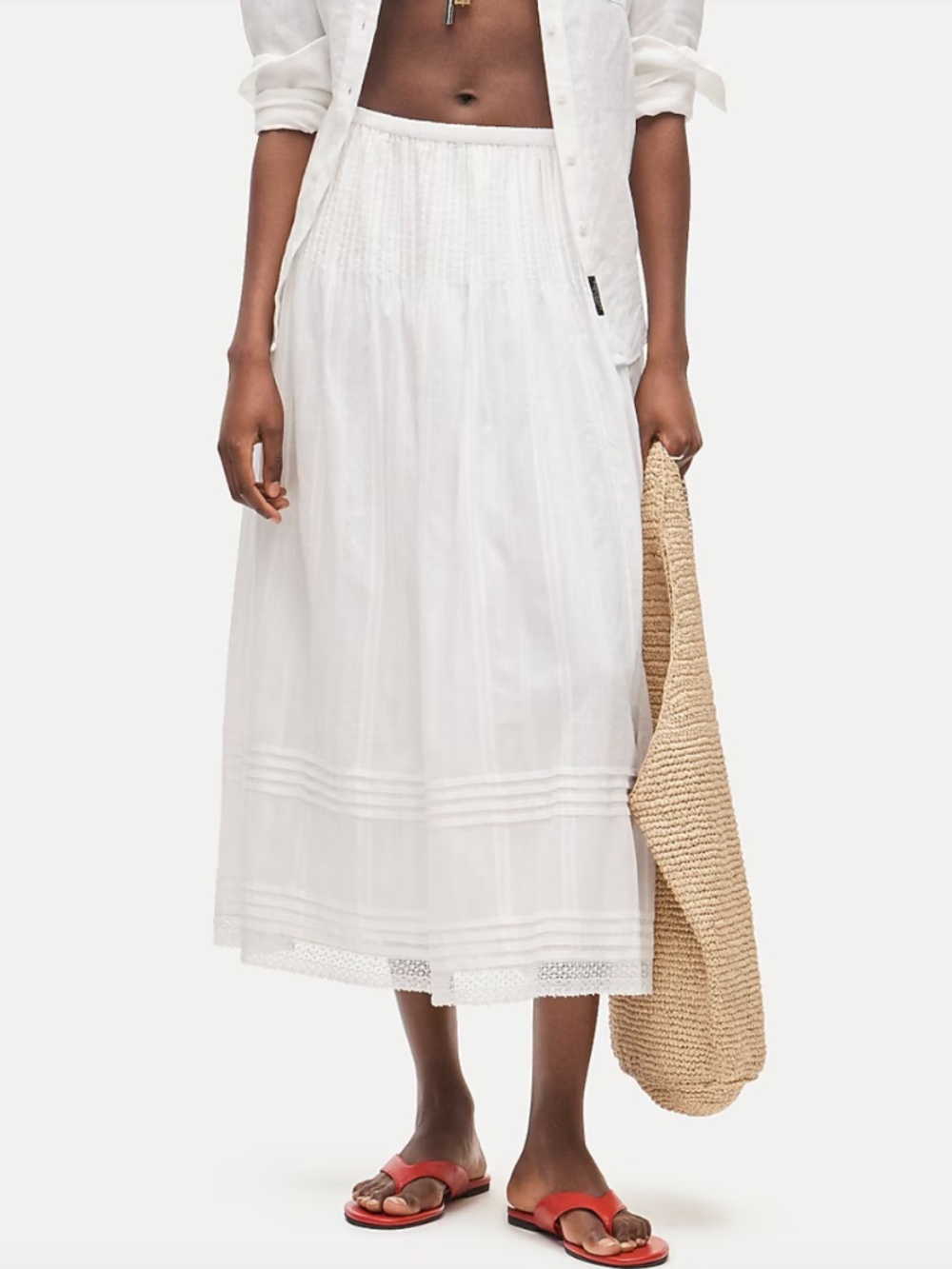 J.CREW "Midi Skirt in Embroidered Dobby" 100% Cotton (White): Sz L